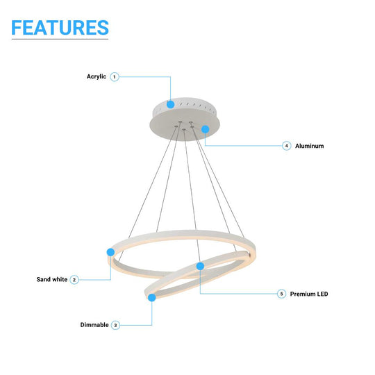 2-Ring, Circular LED Chandelier, 60W, 3000K, 2800LM, Dimmable, 3 Years Warranty
