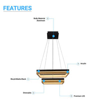 Load image into Gallery viewer, Double Square Chandeliers Light, 128W, 3000K (Warm White), 2461 Lumens, Dimmable Wooden + Matte Black Finish Chandelier
