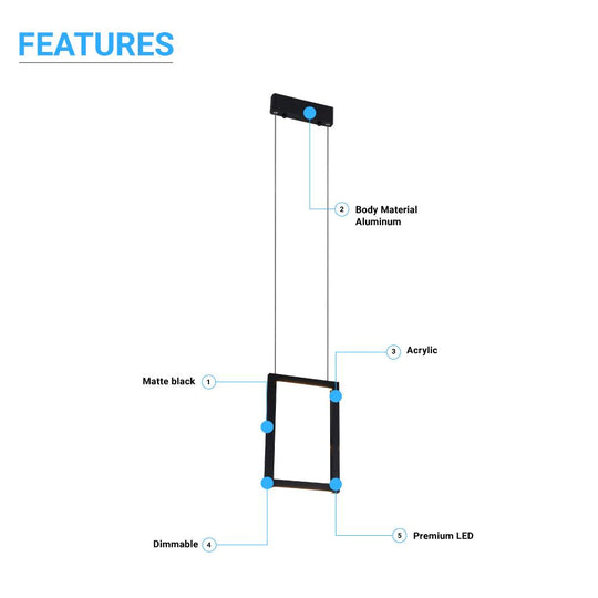 Dimmable LED Rectangle Pendant Chandelier Ceiling Light Fixture, 18W, 3000K, 900LM, For Living Room Dining Room Office Room