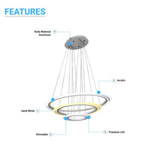 Load image into Gallery viewer, 3-Ring, Modern Pendant Chandelier, 98W, 3000K-6500K, 3928LM, Dimmable, Aluminum Body Finish