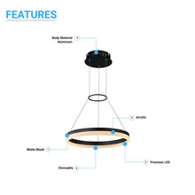 Load image into Gallery viewer, 1-Ring, Modern Nature White LED Pendant Light, 29W, 3000K, 1532LM, Dimmable, Diameter 17.7&#39;&#39;×55&#39;&#39;