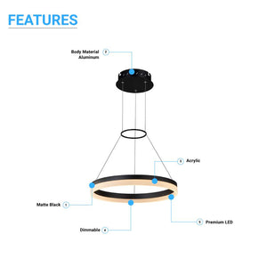 1-Ring, Modern Nature White LED Pendant Light, 29W, 3000K, 1532LM, Dimmable, Diameter 17.7''×55''