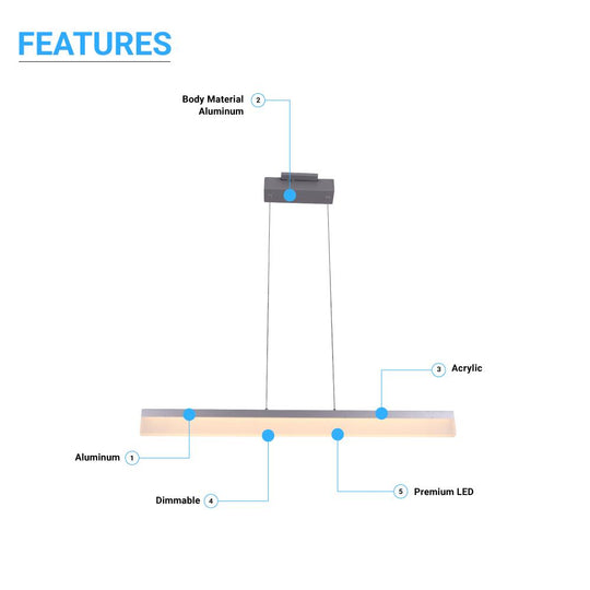 Linear Rectangular Pendant Lighting Fixture, 17W, 3000K (Warm White), 1137LM, Dimension: 36.1''x71''