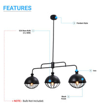 Load image into Gallery viewer, 3-Light Island Linear Chandelier Fixture, Iron Black Finish, E26 Base, Dome Shade