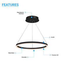 Load image into Gallery viewer, LED Ring Chandelier, 1-Ring, 38W, 3000K, 1512LM, Dimmable, Diameter 23.6&#39;&#39;×71&#39;&#39;