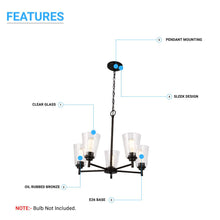 Load image into Gallery viewer, Flared Shape Chandelier Lighting Fixture with Clear Glass Shades, E26 Base, UL Listed for Damp Location, 3 Years Warranty