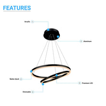 Load image into Gallery viewer, 2-Ring, Circular LED Chandelier, 60W, 3000K, 2800LM, Dimmable, 3 Years Warranty