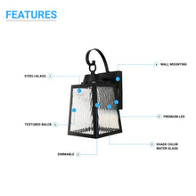 Load image into Gallery viewer, 12W LED Outdoor Wall Lantern Fixture with Water Glass Shade, 4000K (Cool White), Dimmable, ETL Listed