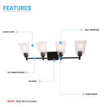 Load image into Gallery viewer, Flared Shape Vanity Lights with Clear Glass Shade, E26 Base, UL Listed for Damp Location, 3 Years Warranty