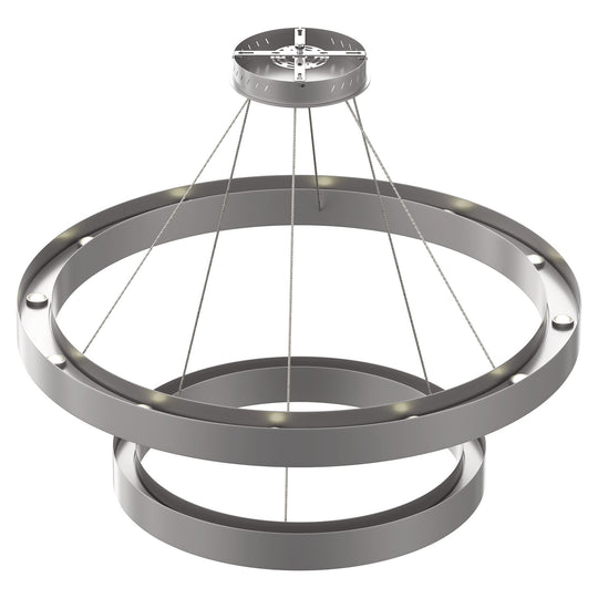 Modern - Double Ring Chandelier With Unique Shade, 115W, 3000K, 5750LM, Dimmable, Pendant Mounting, Aluminum Body Finish
