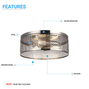 3-Lights Cage Style Flush Mount Fixture, Drum Shape, E26 Base, UL Listed, 3 Years Warranty