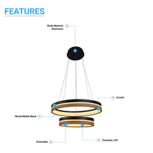 Load image into Gallery viewer, Double Circle Chandelier, 78W, 3000K, 1501 Lumens, Wooden + Matte Black Chandelier, Dimmable Pendant Fixture