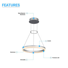 Load image into Gallery viewer, 1-Ring, Modern Nature White LED Pendant Light, 29W, 3000K, 1532LM, Dimmable, Diameter 17.7&#39;&#39;×55&#39;&#39;