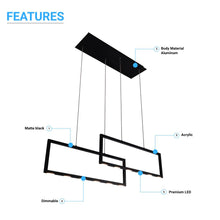 Load image into Gallery viewer, 2-Rectangle Lights, 38W, 3000K, 1900LM, LED Kitchen Island Light Pendant For Dining Living Room, Dimmable, Matte black Body Finish