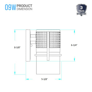 9W Dimmable LED Outdoor Wall Sconce Light, Textured Black Finish, 5000K (Daylight White), 500 Lumens, ETL Listed