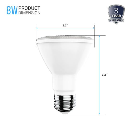 LED PAR20 Light Bulb 8 Watt 500 Lumens - 5000K - High CRI90+
