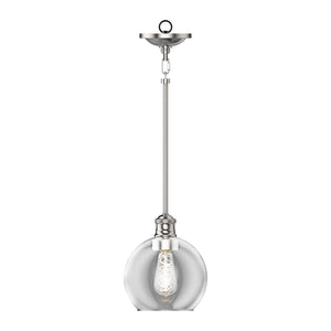 1-Light Clear Glass Pendant Lighting Fixture with Brushed Nickel Finish, E26 Base, UL Listed for Damp Location