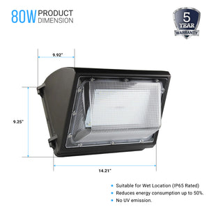 80W LED Wall Pack Light With Photocell Sensor; 10,173 Lumens 5700K Bronze Finish; Forward Throw
