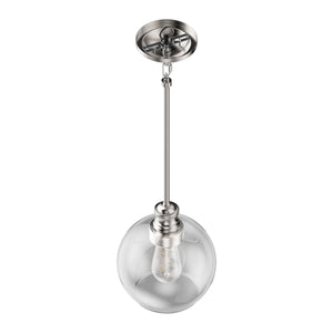 1-Light Clear Glass Pendant Lighting Fixture with Brushed Nickel Finish, E26 Base, UL Listed for Damp Location