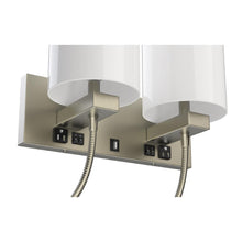 Load image into Gallery viewer, 2-Light Modern Bedside Wall Sconce Light with Two LED Reading Swing Arm Wall Lights, 1 USB + 2 Switch + 2 Outlet, Brushed Nickel Finish, White Acrylic Shades