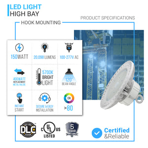 150W LED UFO High Bay Light ; 5700K ; AC100-277V  ; White