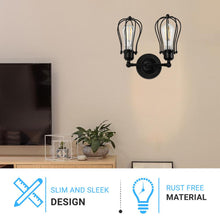 Load image into Gallery viewer, Steel Birdcage Wall Lighting Fixture, Matte Black Finish, E26 Base, UL Listed, 3 Years Warranty