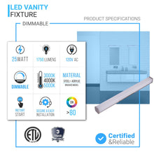 Load image into Gallery viewer, LED Vanity Light Bar Fixture, Rectangle Shape, CCT Changeable (3000K/4000K/ 5000K), LED Wall Mounting Vanity Light