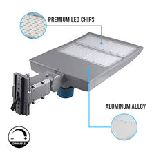 Load image into Gallery viewer, LED Pole Light with Dusk to Dawn Photocell, 300W/240W/200W Wattage Adjustable, 5700K, 133 LM/W, Universal Mount (Adjustable Slip Fitter + Wall Mount), Silver, IP65 Waterproof, AC100-277V, LED Parking Lot Lights - Outdoor Commercial Area Street Lighting,