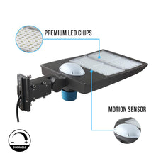 Load image into Gallery viewer, 300W LED Pole Light With Photocell &amp; Motion Sensor, 5700K, Universal Mount, Bronze, AC100-277V, Dusk to Dawn Capable - Parking Lot Lights