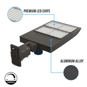 LED Parking Lot Lights With Photocell, 300W, 4000K, Universal Mount, Bronze, AC100-277V, LED Shoebox Area Light