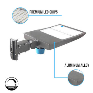 300W LED Pole Light With Photocell, 5700K, Universal Mount, Gray, AC100-277V, LED Shoebox Area Light - Parking Lot Lighting