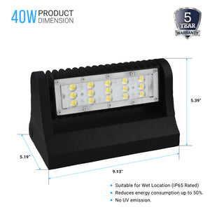Outdoor Rotatable LED Wall Pack Light 40W 5700K 5400 Lumens, UL, DLC Listed, Bronze Finish, Waterproof Wall Light