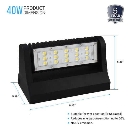 Outdoor Rotatable LED Wall Pack Light 40W 5700K 5400 Lumens, UL, DLC Listed, Bronze Finish, Waterproof Wall Light