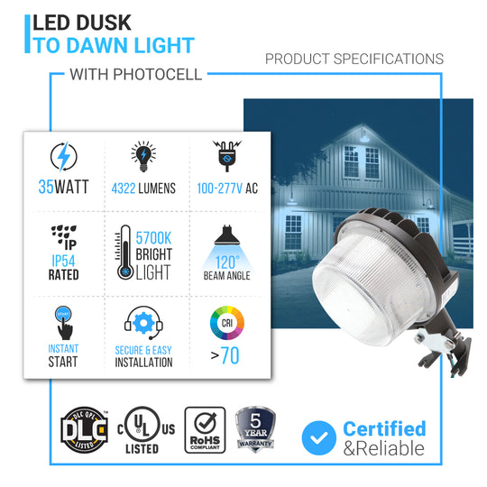 LED Dusk to Dawn Light, 35W  120-277V, 5700K Bronze, With Photocell
