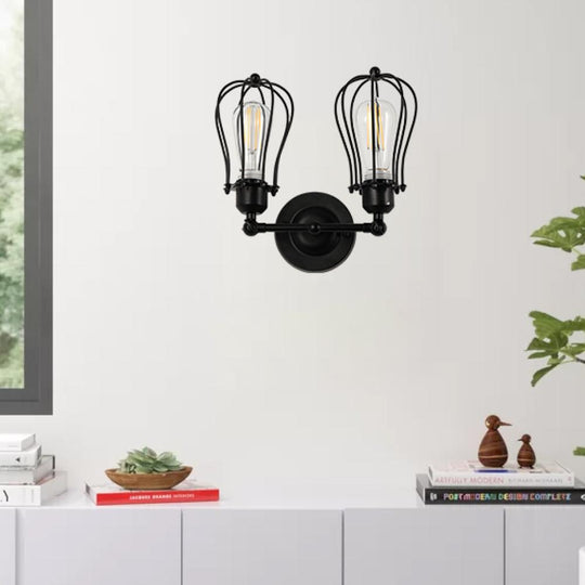 Steel Birdcage Wall Lighting Fixture, Matte Black Finish, E26 Base, UL Listed, 3 Years Warranty