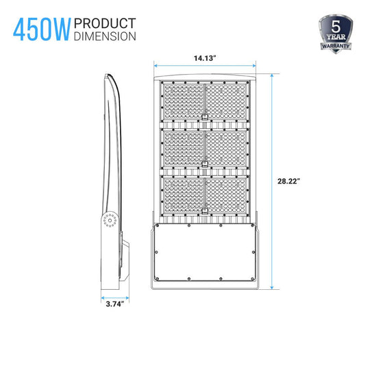 450W LED Stadium Lighting With Photocell, 5700K, AC100-277V, Bronze, With 20KV Surge Protector, Sports Lights