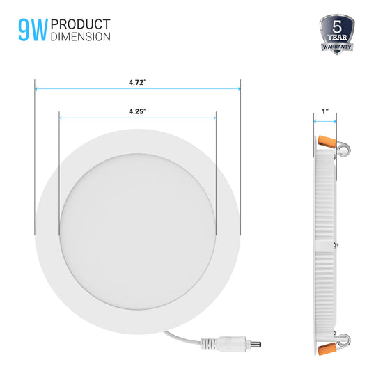 4-Inch LED Recessed Downlight with Junction Box, 9W, 650lm, Damp Location, Dimmable, Ultra-Thin Ceiling Panel Down Light