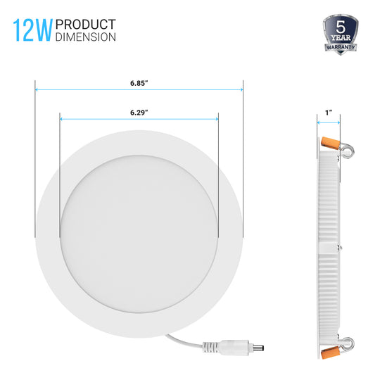 6" Ultra-Thin Led Recessed Ceiling Lights, 12W, 900lm, Triac Dimmable, Damp Location, LED Downlight with Junction Box