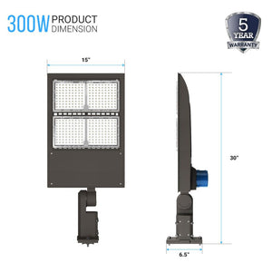 LED Parking Lot Lights With Photocell, 300W, 4000K, Universal Mount, Bronze, AC100-277V, LED Shoebox Area Light