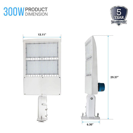 300W LED Pole Light With Photocell, 5700K, Universal Mount, White, AC100-277V, Outdoor Area Lighting - Parking Lot Lights