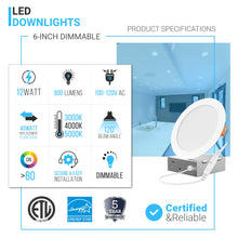 Load image into Gallery viewer, 6&quot; Ultra-Thin Led Recessed Ceiling Lights, 12W, 900lm, Triac Dimmable, Damp Location, LED Downlight with Junction Box