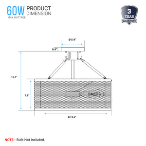 Drum Shape Semi-Flush Mount Ceiling Light, Steel Cage Matte Black Finish, E26 Base, UL Listed, 3 Years Warranty