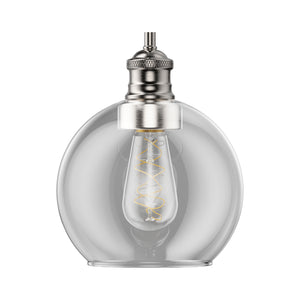 1-Light Clear Glass Pendant Lighting Fixture with Brushed Nickel Finish, E26 Base, UL Listed for Damp Location