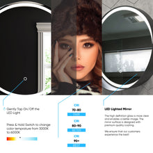 Load image into Gallery viewer, 24 Inch Round Shelf LED Lighted Mirror, Touch Switch, Defogger and CCT Remembrance, Raven Round Style