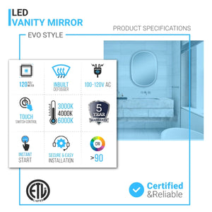 24 X 36 Inch LED Lighted Bathroom Mirror with Gold Frame, Touch Sensor Switch and CCT Remembrance, Evo Style