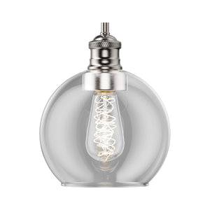 1-Light Clear Glass Pendant Lighting Fixture with Brushed Nickel Finish, E26 Base, UL Listed for Damp Location