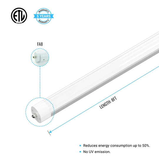 8ft LED Tube 40W 5600 Lumens Single Pin 5000K Frosted