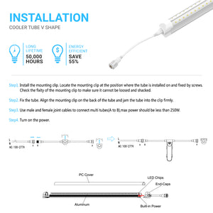 T8 5ft LED Freezer/Cooler Tube Light, V Shape, 32W 5000K, Clear, Refrigerator LED Light - Walk-in Cooler Light