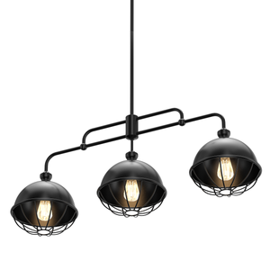 3-Light Island Linear Chandelier Fixture, Iron Black Finish, E26 Base, Dome Shade