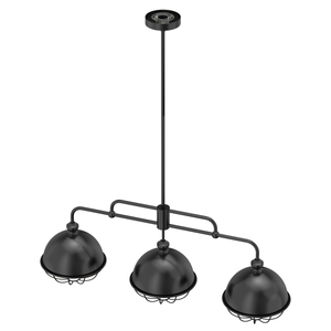 3-Light Island Linear Chandelier Fixture, Iron Black Finish, E26 Base, Dome Shade